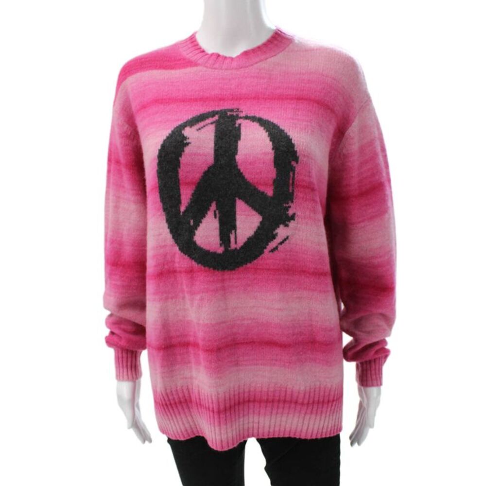 Autumn Cashmere Women Pink Striped Crew Neck Long Sleeve Pullover Size S